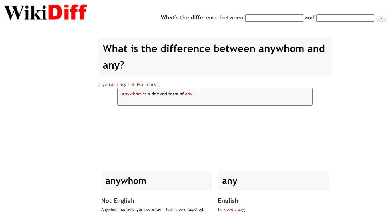 What is the difference between anywhom and any? | WikiDiff